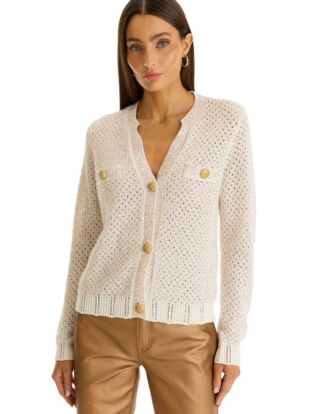 Noli Cream Open-Knit Button-Front Cardigan